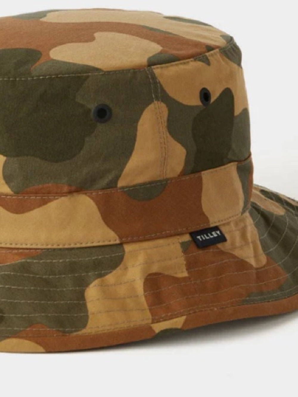 TILLEY MADE IN CANADA WAXED COTTON TAN CAMO PRINT BUCKET HAT SZ S/P